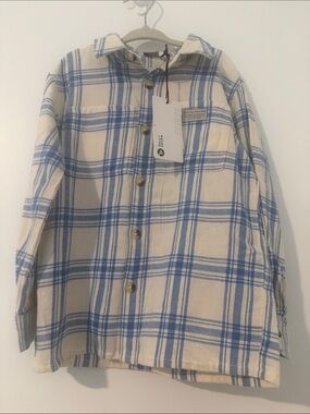 Daily seven Blue Plaid Button-Down Shirt Jacket -